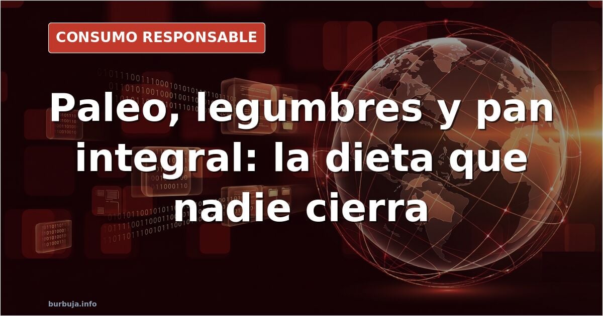 Plato con legumbres, arroz integral y pan integral sobre una mesa, alimentos centrales del debate sobre dieta paleo y varieda