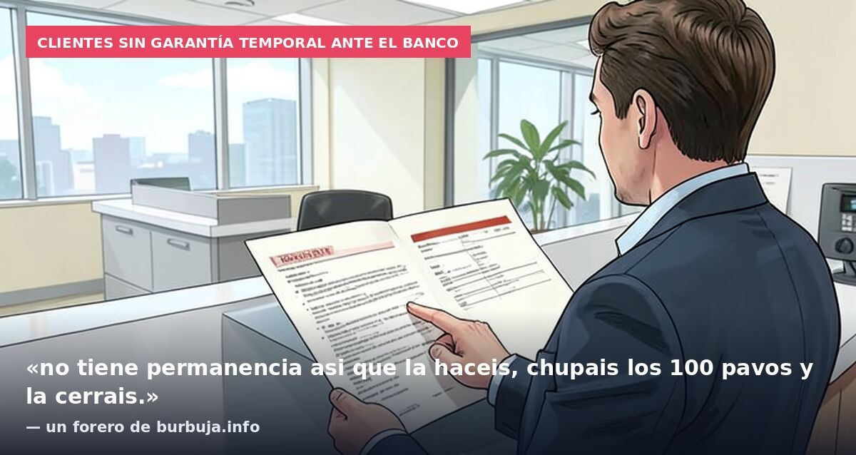 Clientes sin garantía temporal ante el banco: «no tiene permanencia asi que la haceis, chupais los 100 pavos y la cerrais.» — un forero de burbuja.info