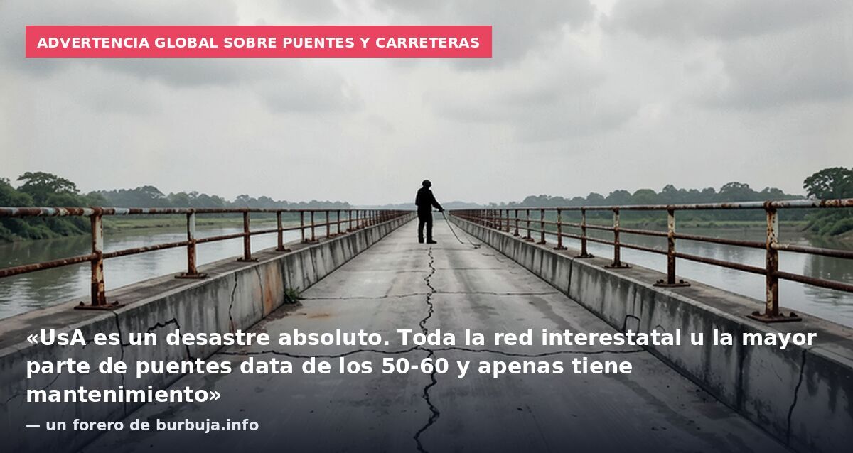 Advertencia global sobre puentes y carreteras: «UsA es un desastre absoluto. Toda la red interestatal u la mayor parte de puentes data de los 50-60 y apenas tiene mantenimiento» — un forero de burbuja.info
