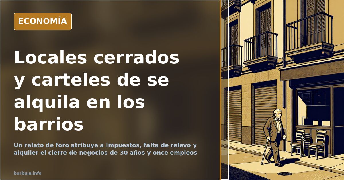 Persiana metálica bajada de un local comercial con cartel de se alquila en una calle de barrio durante el cierre de negocios