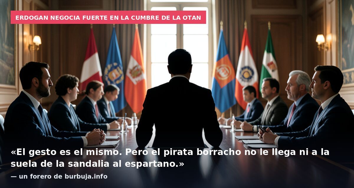 Erdogan negocia fuerte en la cumbre de la OTAN: «El gesto es el mismo. Pero el pirata borracho no le llega ni a la suela de la sandalia al espartano.» — un forero de burbuja.info