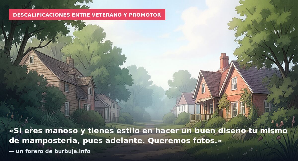 Descalificaciones entre veterano y promotor: «Si eres mañoso y tienes estilo en hacer un buen diseño tu mismo de mamposteria, pues adelante. Queremos fotos.» — un forero de burbuja.info