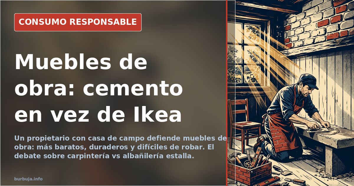 Muebles de obra de mampostería en una casa de campo: estanterías y encimeras de ladrillo y cemento