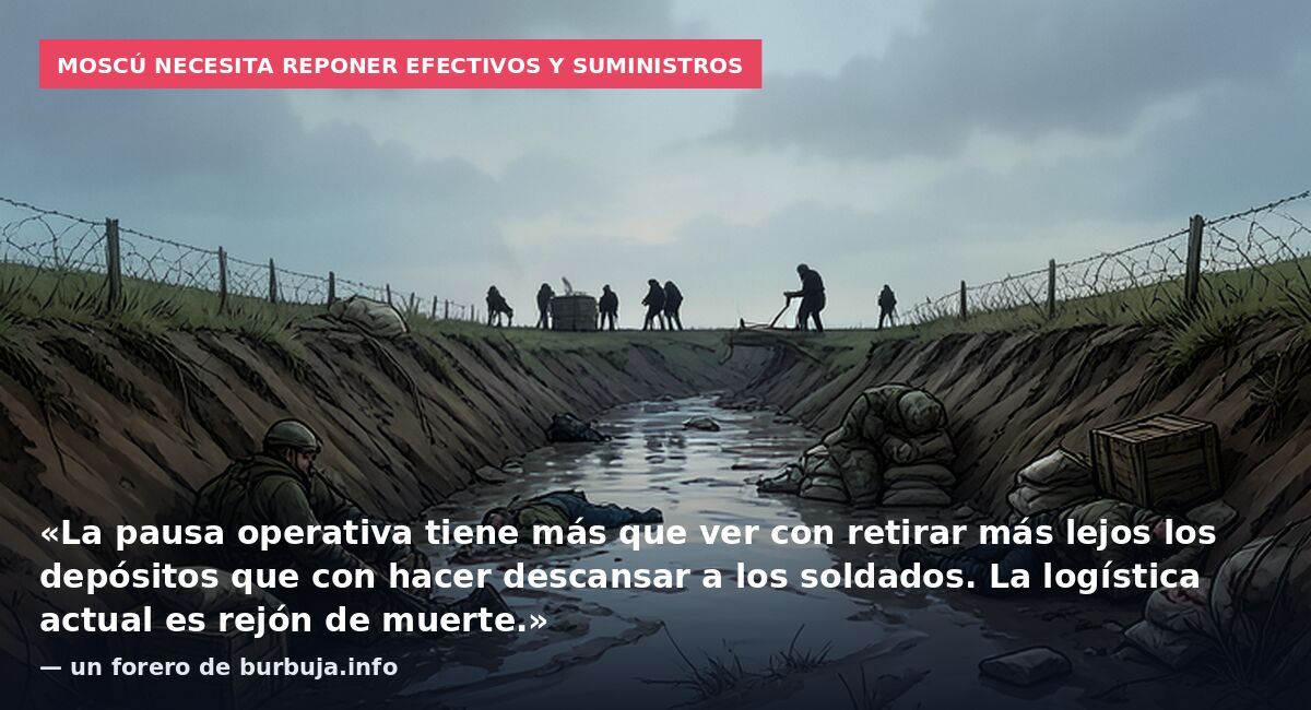 Moscú necesita reponer efectivos y suministros: «La pausa operativa tiene más que ver con retirar más lejos los depósitos que con hacer descansar a los soldados. La logística actual es rejón de muerte.» — un forero de burbuja.info