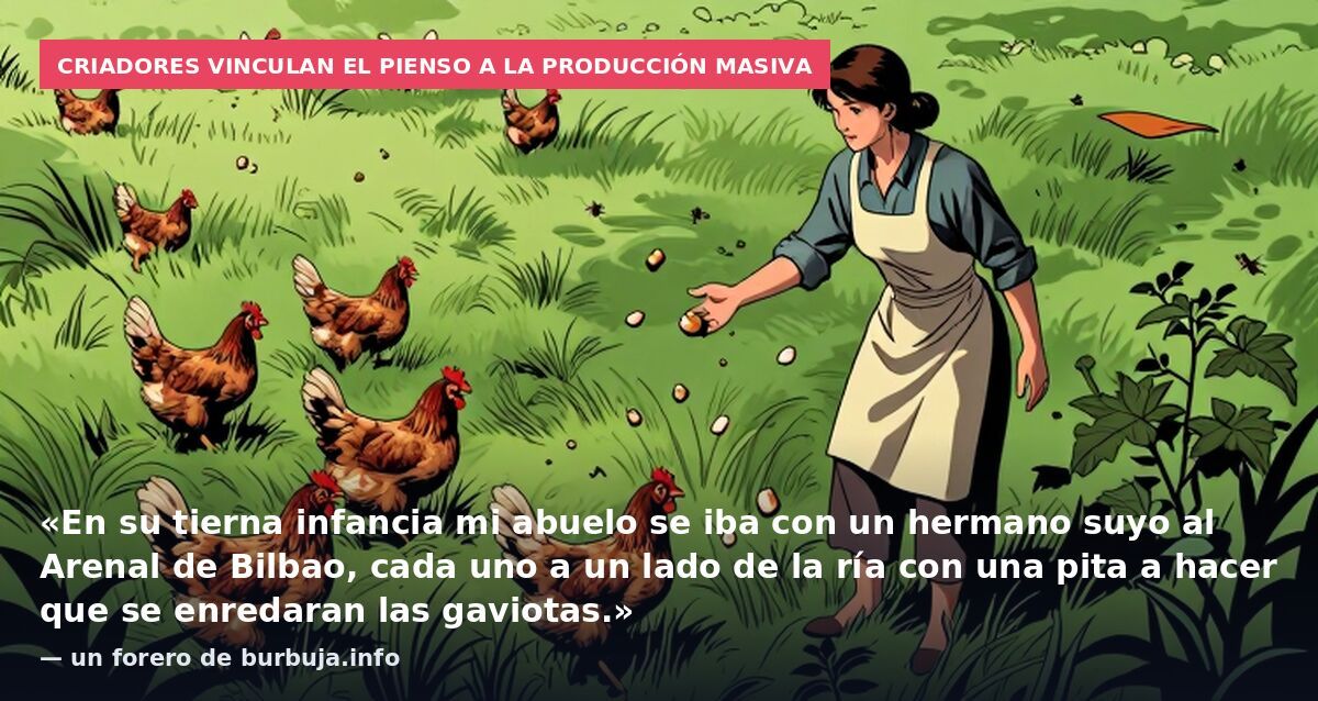 Criadores vinculan el pienso a la producción masiva: «En su tierna infancia mi abuelo se iba con un hermano suyo al Arenal de Bilbao, cada uno a un lado de la ría con una pita a hacer que se enredaran las gaviotas.» — un forero de burbuja.info