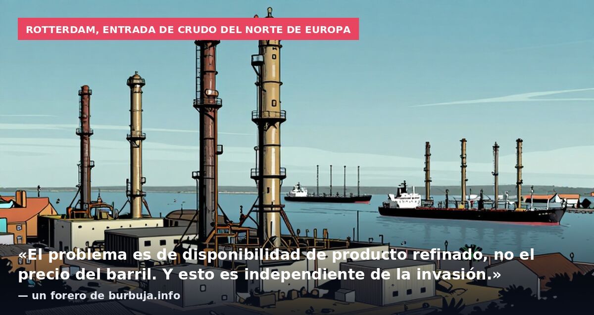 Rotterdam, entrada de crudo del norte de Europa: «El problema es de disponibilidad de producto refinado, no el precio del barril. Y esto es independiente de la invasión.» — un forero de burbuja.info
