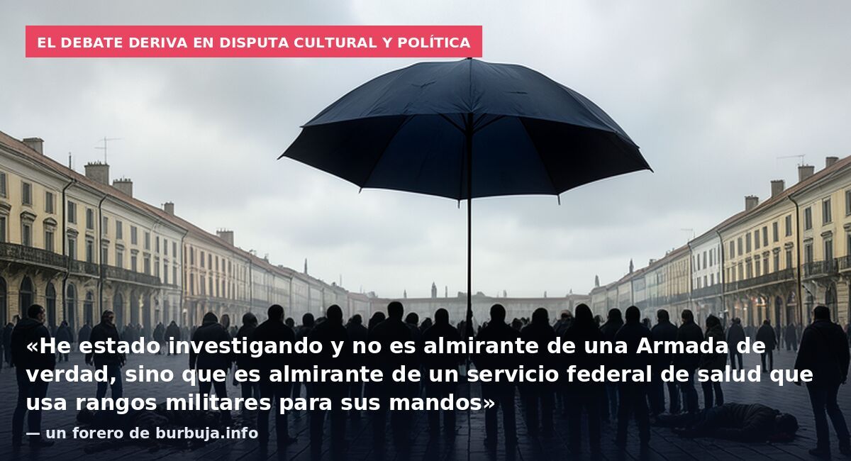 El debate deriva en disputa cultural y política: «He estado investigando y no es almirante de una Armada de verdad, sino que es almirante de un servicio federal de salud que usa rangos militares para sus mandos» — un forero de burbuja.info