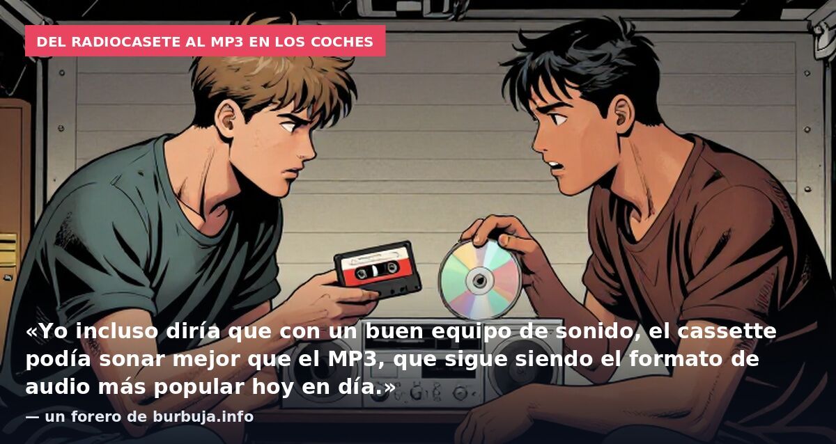 Del radiocasete al MP3 en los coches: «Yo incluso diría que con un buen equipo de sonido, el cassette podía sonar mejor que el MP3, que sigue siendo el formato de audio más popular hoy en día.» — un forero de burbuja.info