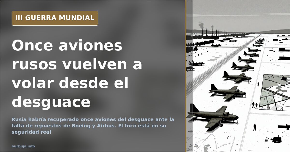 Fila de aviones rusos aparcados en un aeródromo nevado con óxido visible en los motores y cielos grises