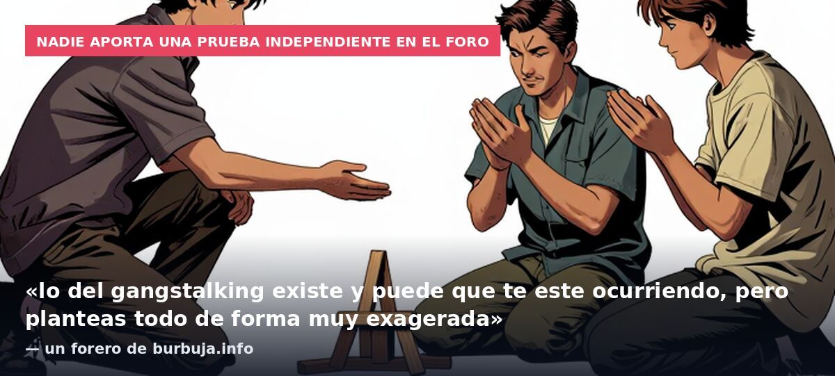 Nadie aporta una prueba independiente en el foro: «lo del gangstalking existe y puede que te este ocurriendo, pero planteas todo de forma muy exagerada» — un forero de burbuja.info