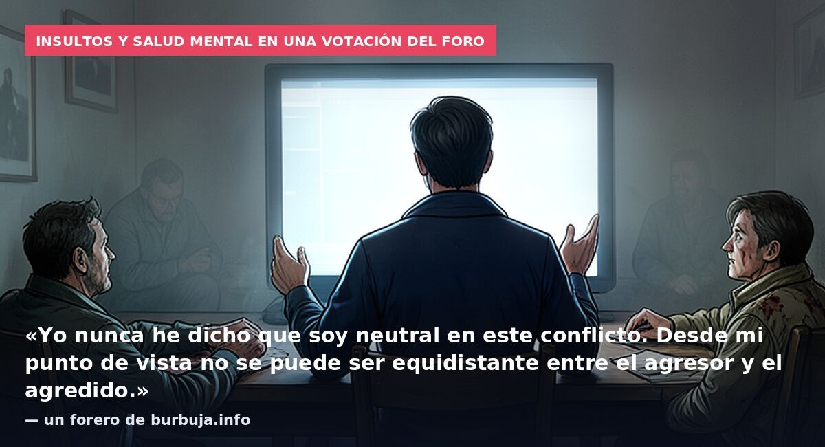 Insultos y salud mental en una votación del foro: «Yo nunca he dicho que soy neutral en este conflicto. Desde mi punto de vista no se puede ser equidistante entre el agresor y el agredido.» — un forero de burbuja.info
