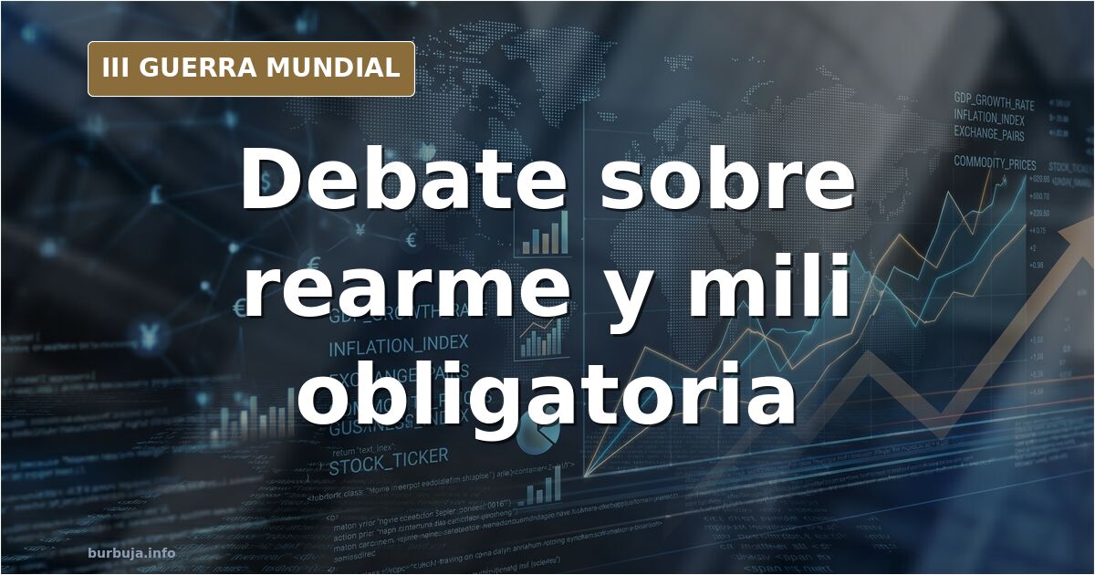 Ilustración de un foro de internet con siluetas de equipamiento militar y columnas de humo en el horizonte bajo una paleta de