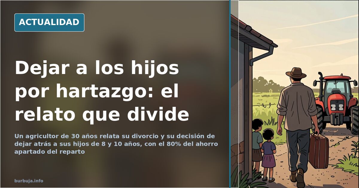 Hombre joven de espaldas junto a una motocicleta aparcada en un patio rural al atardecer, ilustración editorial sobre divorci