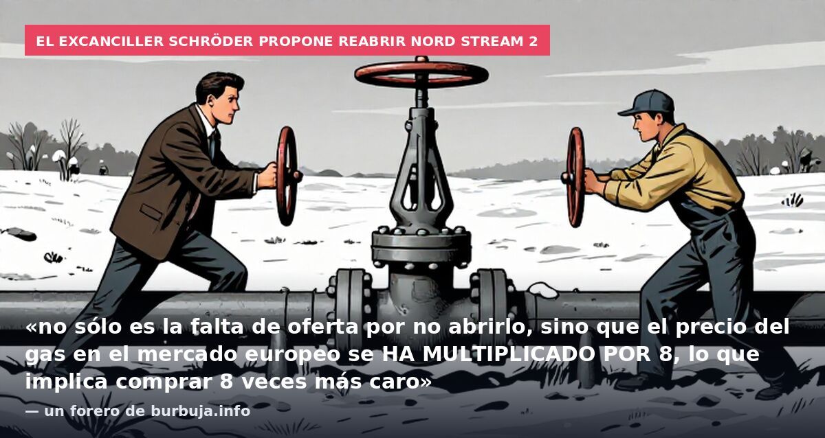 El excanciller Schröder propone reabrir Nord Stream 2: «no sólo es la falta de oferta por no abrirlo, sino que el precio del gas en el mercado europeo se HA MULTIPLICADO POR 8, lo que implica comprar 8 veces más caro» — un forero de burbuja.info