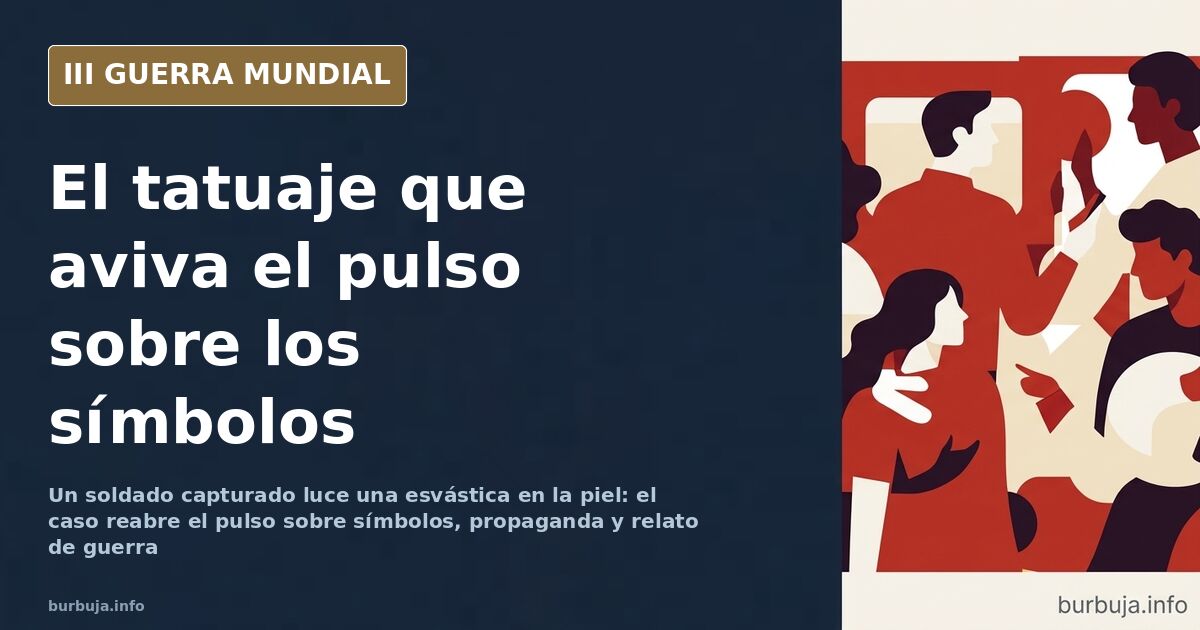 Silueta de un soldado capturado en un paisaje desaturado con símbolos grabados y humo lejano en el horizonte
