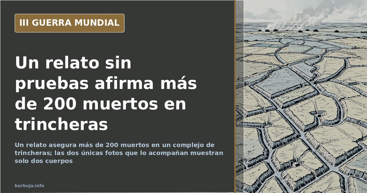 Ilustración en tonos desaturados de un complejo de trincheras con siluetas de vehículos militares y humo en el horizonte