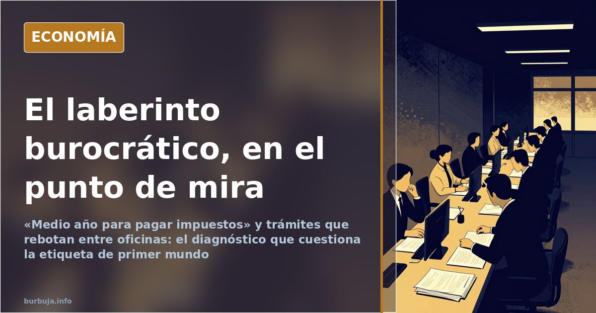 Oficina de administración pública con colas y papeleo, imagen del recorrido burocrático descrito en el debate