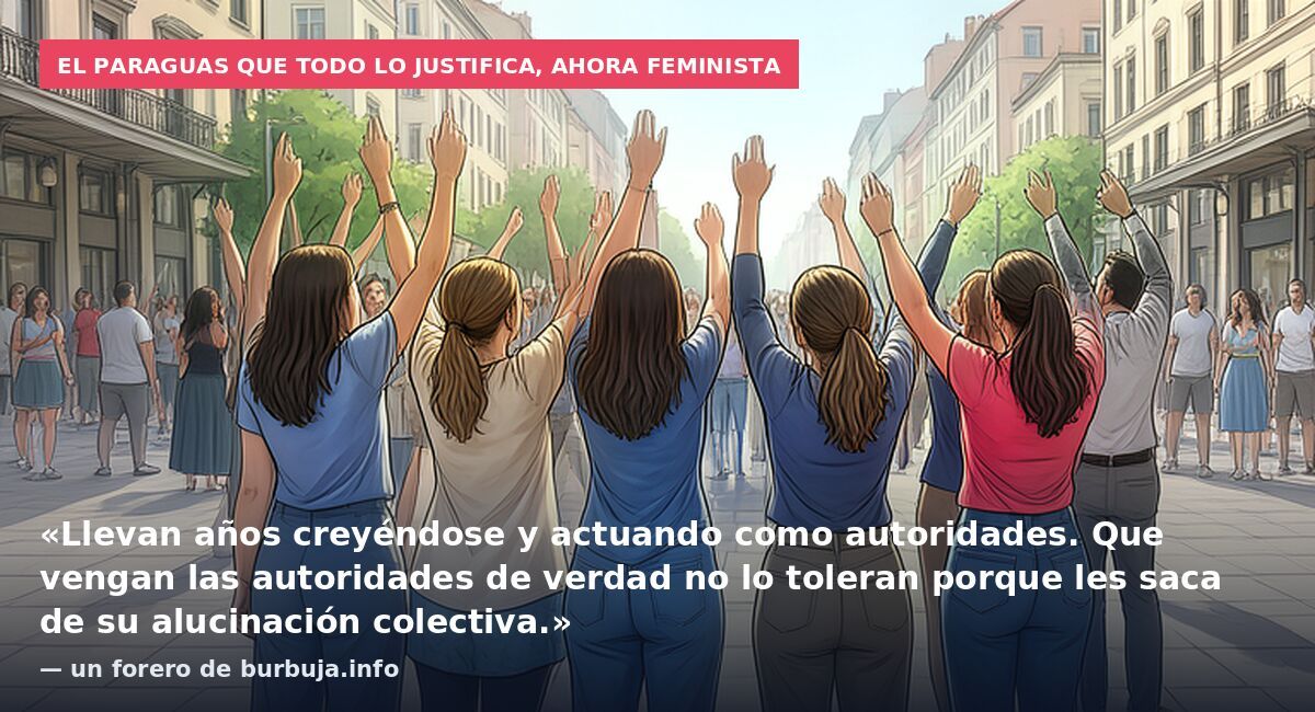 El paraguas que todo lo justifica, ahora feminista: «Llevan años creyéndose y actuando como autoridades. Que vengan las autoridades de verdad no lo toleran porque les saca de su alucinación colectiva.» — un forero de burbuja.info
