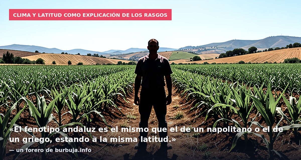 Clima y latitud como explicación de los rasgos: «El fenotipo andaluz es el mismo que el de un napolitano o el de un griego, estando a la misma latitud.» — un forero de burbuja.info