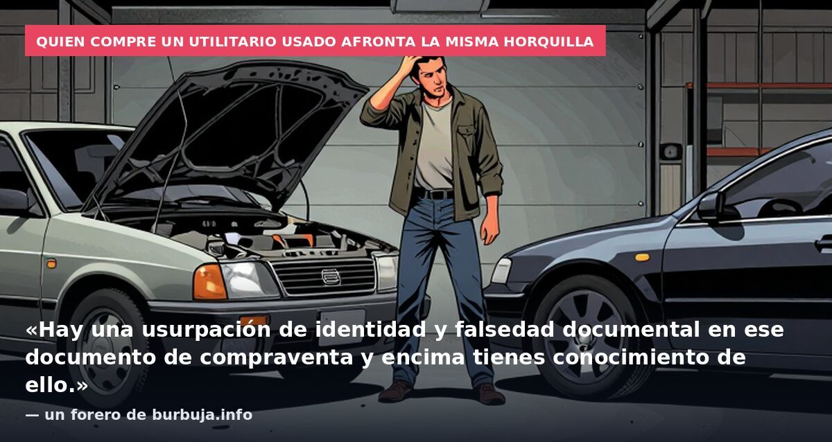 Quien compre un utilitario usado afronta la misma horquilla: «Hay una usurpación de identidad y falsedad documental en ese documento de compraventa y encima tienes conocimiento de ello.» — un forero de burbuja.info