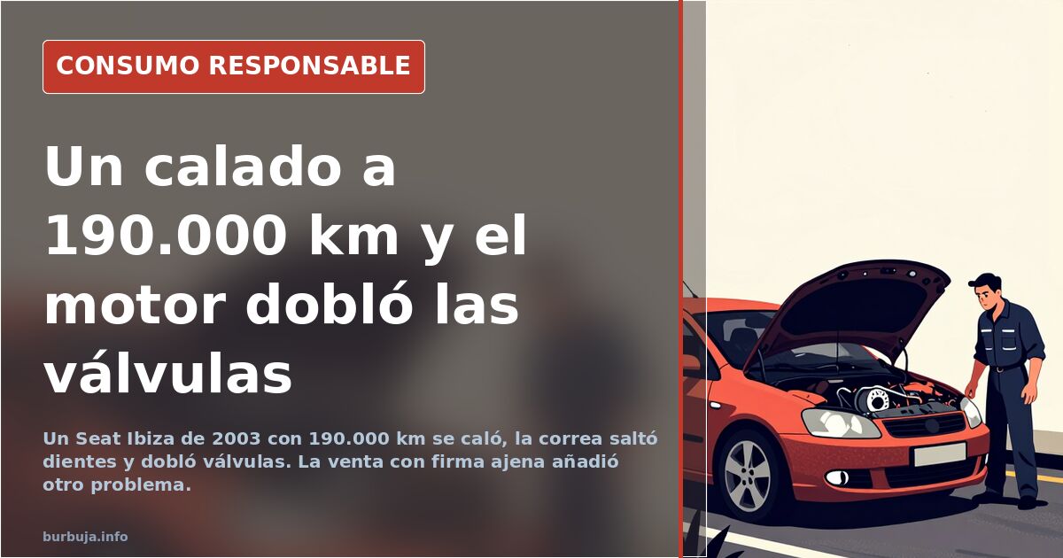 Seat Ibiza 1.4 16V de 2003 aparcado tras quedarse sin arrancar por un salto de la correa de distribución que dobló las válvul