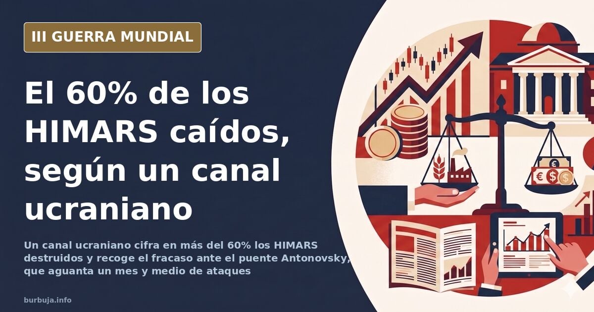 Tramo de carretera rural junto a un puente de hormigón dañado sobre un río, con siluetas de lanzacohetes HIMARS camuflados en