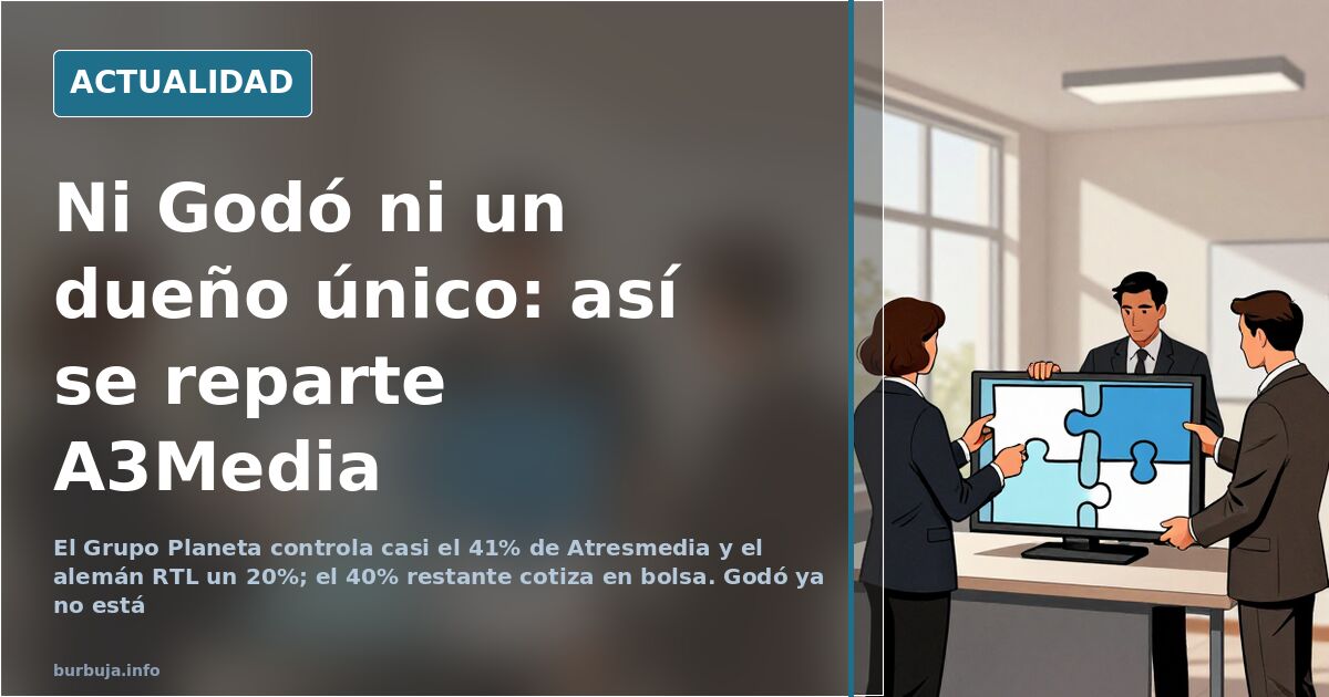 Fachada corporativa del grupo Atresmedia con pantallas de Antena 3 y laSexta y gráfico de accionistas