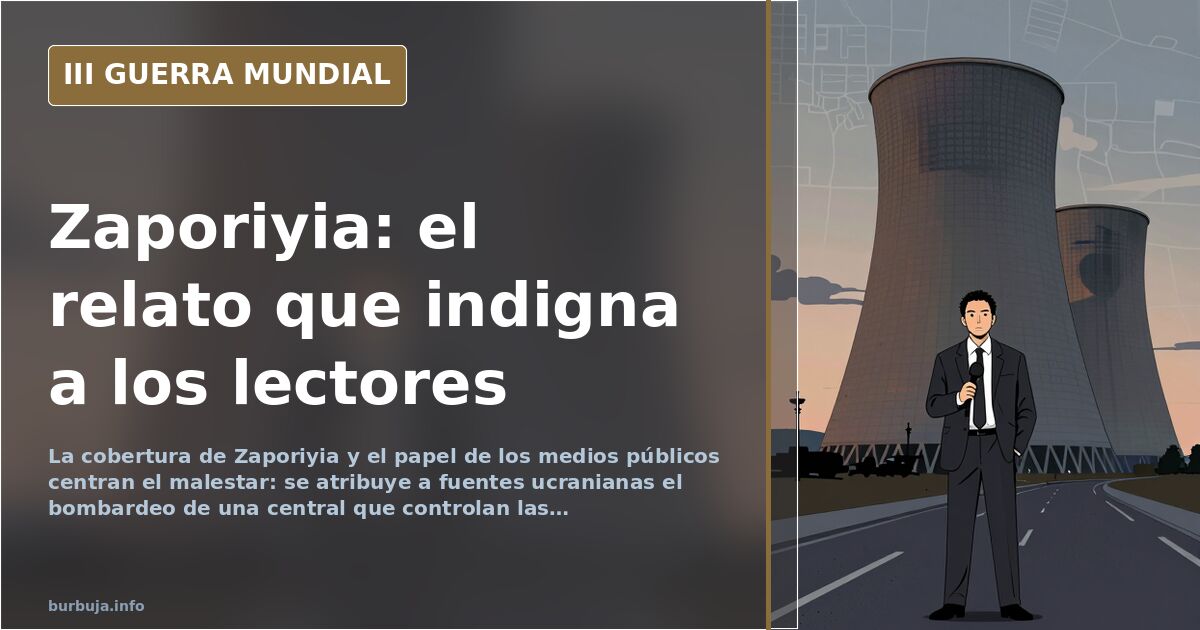 Ilustración documental desaturada de una central nuclear con siluetas de equipamiento militar y humo lejano en el horizonte