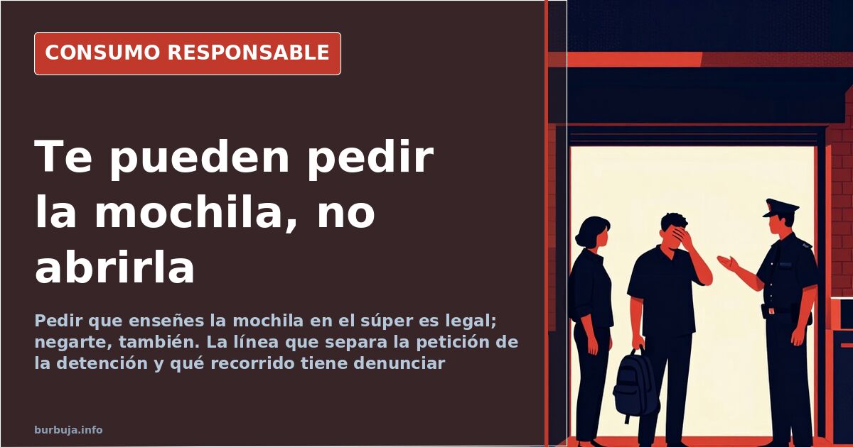 Cliente con mochila cruzando la caja de un supermercado DIA mientras una cajera le pide revisarla