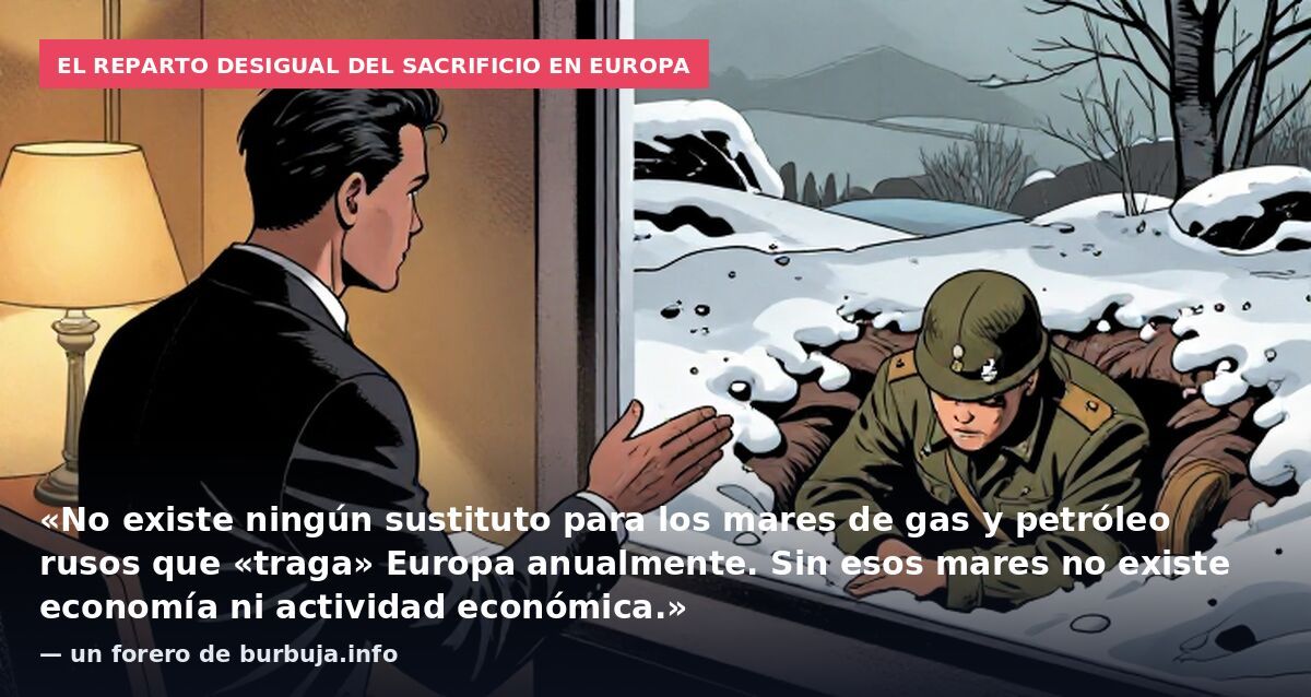 El reparto desigual del sacrificio en Europa: «No existe ningún sustituto para los mares de gas y petróleo rusos que «traga» Europa anualmente. Sin esos mares no existe economía ni actividad económica.» — un forero de burbuja.info