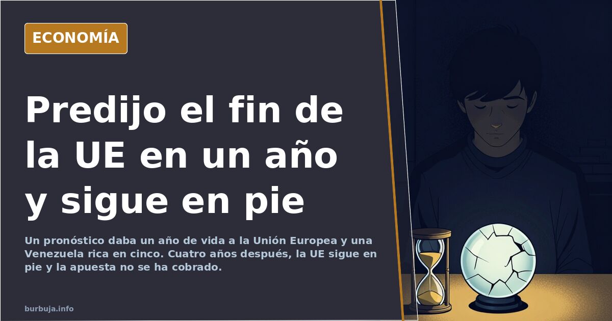 Ilustración editorial de un calendario rasgado junto a la bandera de la Unión Europea intacta bajo una luz azul marino