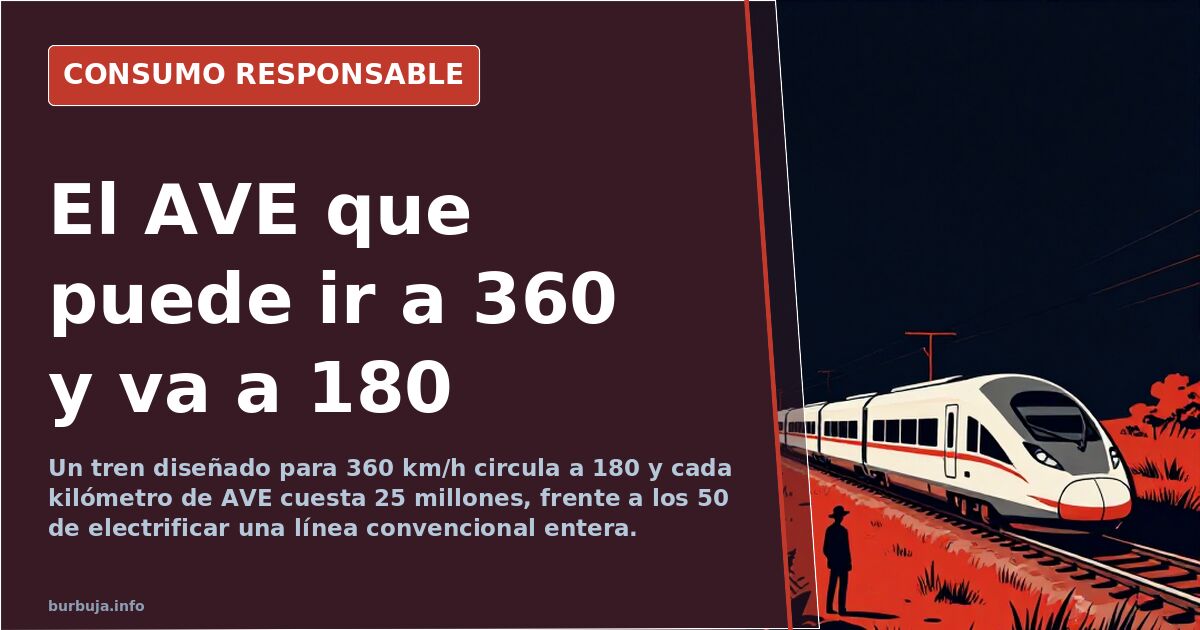 Tren de alta velocidad español circulando por una vía con paradas alejadas del núcleo urbano y paisaje de meseta al fondo