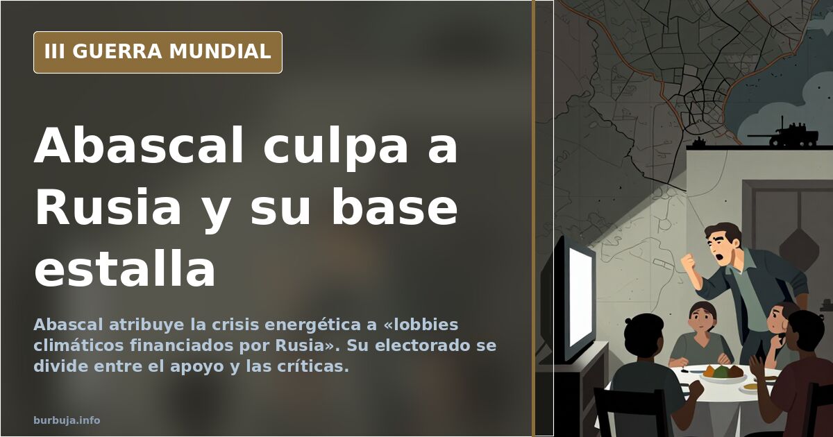 Silueta de Santiago Abascal ante un mapa de Europa con gasoductos y símbolos de energía, en tonos desaturados