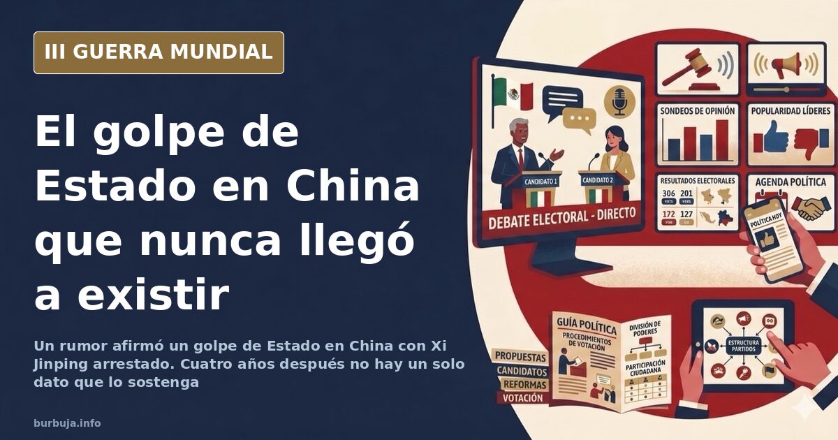 Ilustración de un mapa de Asia con carros de combate por el supuesto golpe de Estado en China