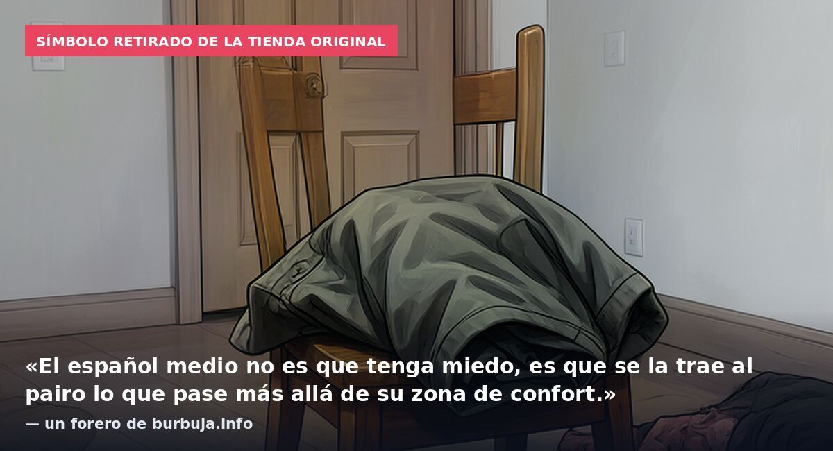 Símbolo retirado de la tienda original: «El español medio no es que tenga miedo, es que se la trae al pairo lo que pase más allá de su zona de confort.» — un forero de burbuja.info