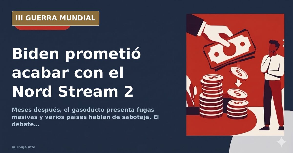 Ilustración documental de un gasoducto submarino en el mar Báltico con fugas de gas y burbujas en la superficie, junto a un m