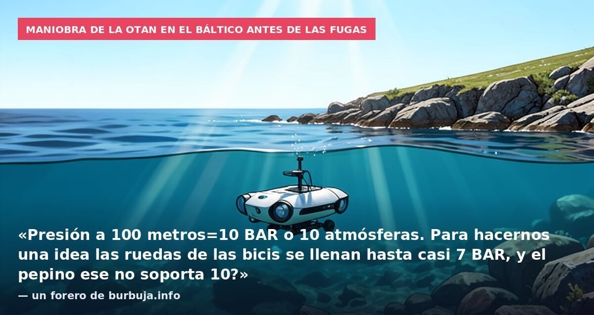 Maniobra de la OTAN en el Báltico antes de las fugas: «Presión a 100 metros=10 BAR o 10 atmósferas. Para hacernos una idea las ruedas de las bicis se llenan hasta casi 7 BAR, y el pepino ese no soporta 10?» — un forero de burbuja.info