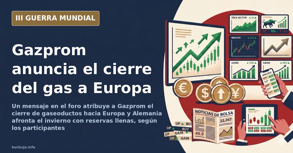 Mapa de gaseoductos europeos con la ruta del gas ruso interrumpida y siluetas de infraestructura energética en tonos desatura