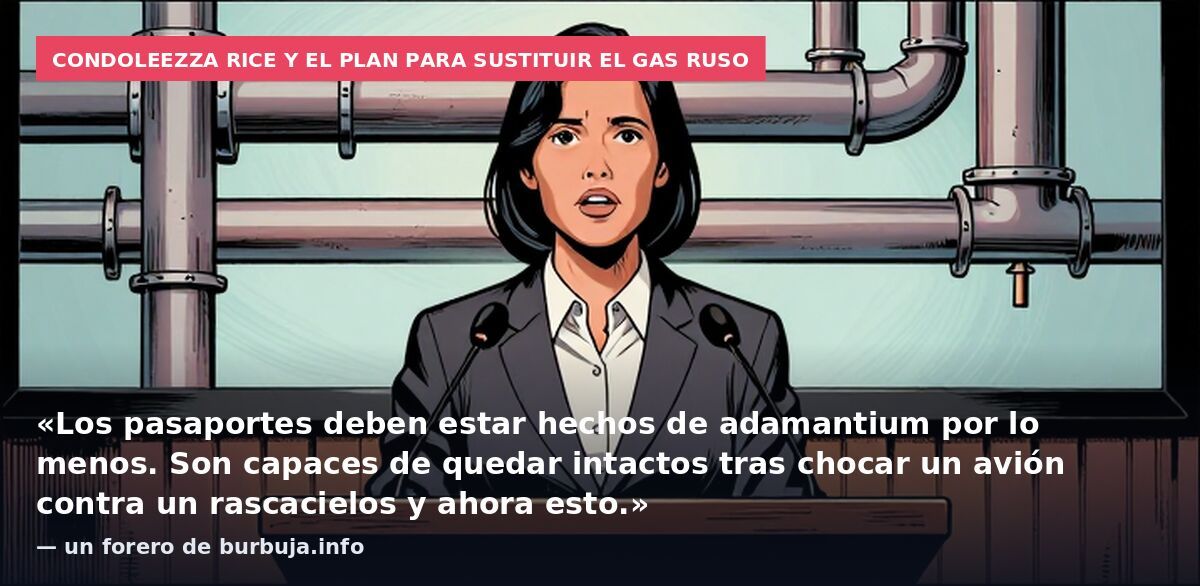 Condoleezza Rice y el plan para sustituir el gas ruso: «Los pasaportes deben estar hechos de adamantium por lo menos. Son capaces de quedar intactos tras chocar un avión contra un rascacielos y ahora esto.» — un forero de burbuja.info
