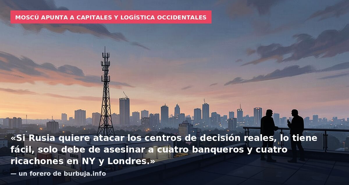 Moscú apunta a capitales y logística occidentales: «Si Rusia quiere atacar los centros de decisión reales, lo tiene fácil, solo debe de asesinar a cuatro banqueros y cuatro ricachones en NY y Londres.» — un forero de burbuja.info