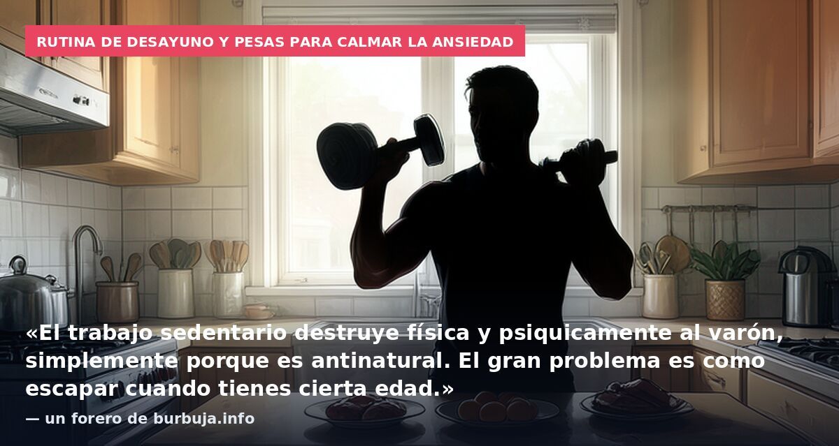 Rutina de desayuno y pesas para calmar la ansiedad: «El trabajo sedentario destruye física y psiquicamente al varón, simplemente porque es antinatural. El gran problema es como escapar cuando tienes cierta edad.» — un forero de burbuja.info