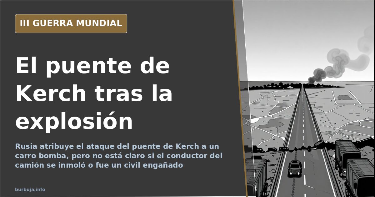 Puente de Kerch dañado sobre el estrecho de Crimea con columnas de humo tras la explosión