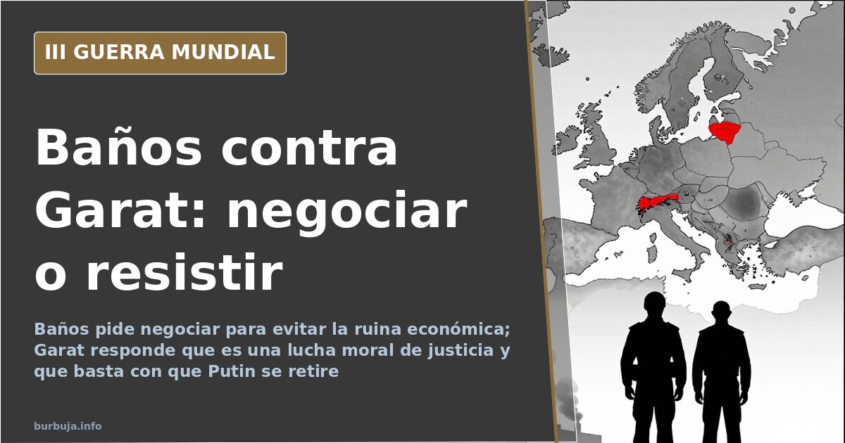 Silueta de dos analistas frente a un mapamundi de Europa del Este con la frontera de Ucrania marcada y humo lejano en el hori