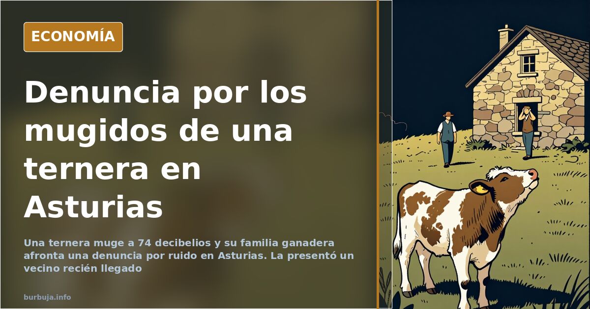 Cuadra de una explotación ganadera en Asturias con una ternera, en el centro del conflicto por los decibelios