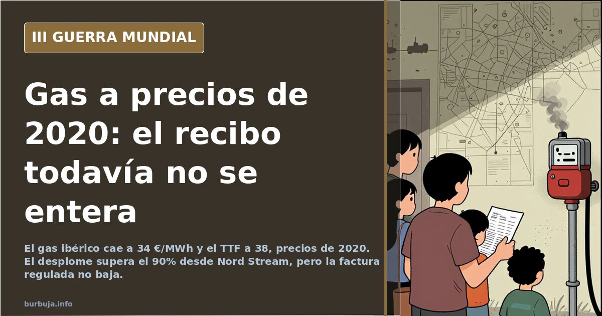 Gráfico de barras con el precio del gas en el mercado ibérico y el TTF holandés, ante depósitos de gas natural licuado