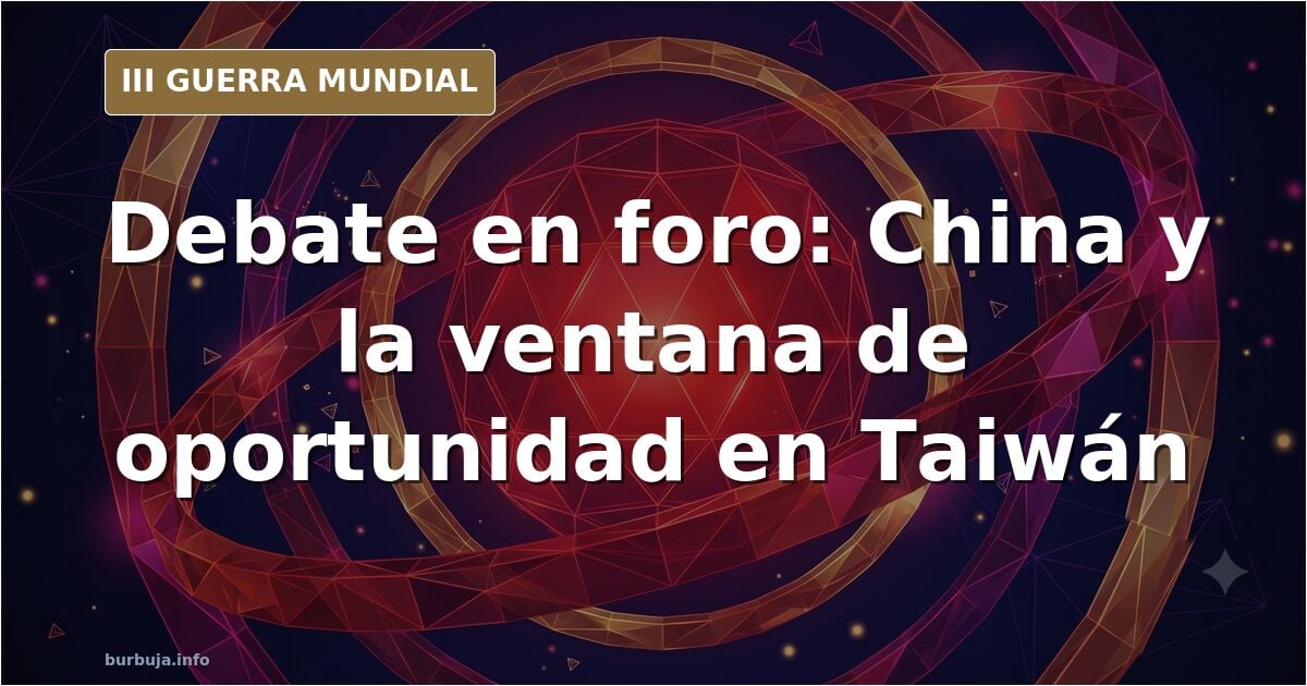 Mapa del estrecho de Taiwán con siluetas de portaaviones y columnas de humo en el horizonte bajo una paleta desaturada