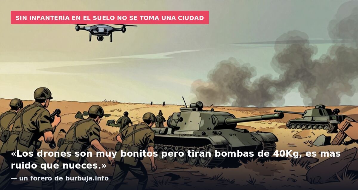 Sin infantería en el suelo no se toma una ciudad: «Los drones son muy bonitos pero tiran bombas de 40Kg, es mas ruido que nueces.» — un forero de burbuja.info