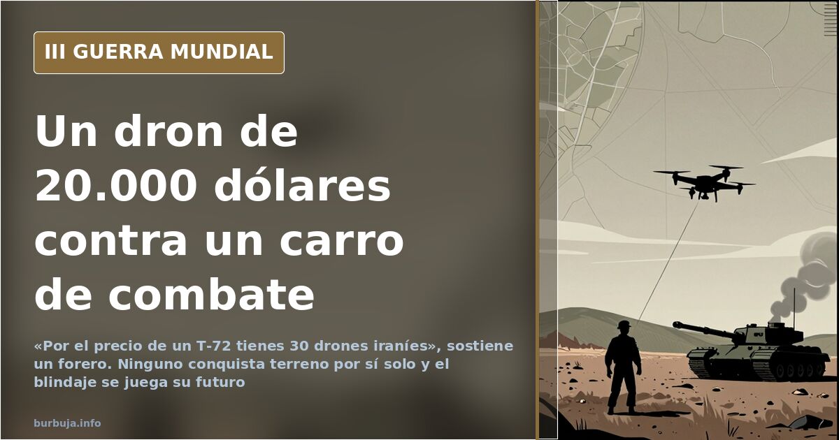 Silueta de un carro de combate en campo abierto, mapa táctico y humo lejano, ilustración documental desaturada sobre guerra a