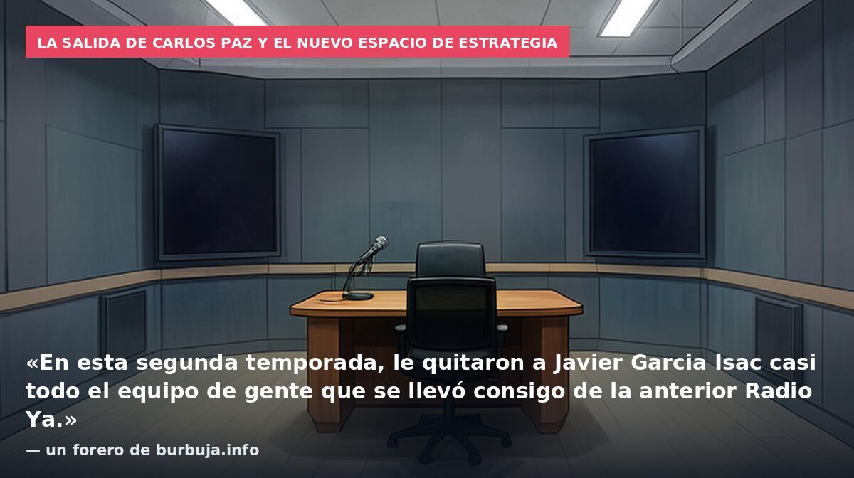La salida de Carlos Paz y el nuevo espacio de estrategia: «En esta segunda temporada, le quitaron a Javier Garcia Isac casi todo el equipo de gente que se llevó consigo de la anterior Radio Ya.» — un forero de burbuja.info