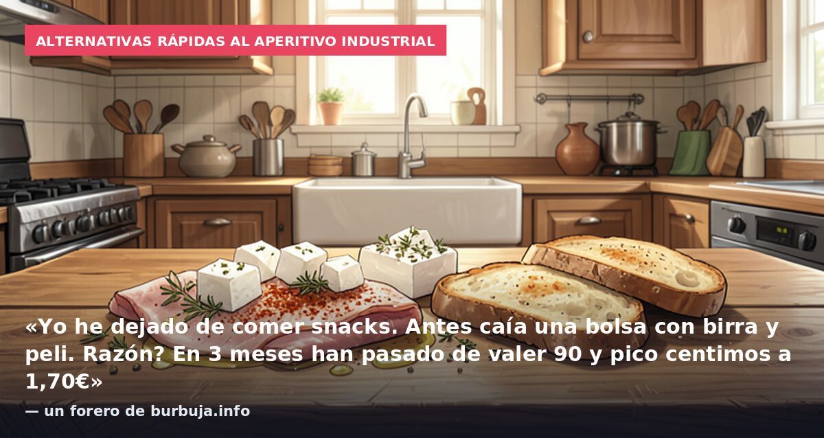 Alternativas rápidas al aperitivo industrial: «Yo he dejado de comer snacks. Antes caía una bolsa con birra y peli. Razón? En 3 meses han pasado de valer 90 y pico centimos a 1,70€» — un forero de burbuja.info